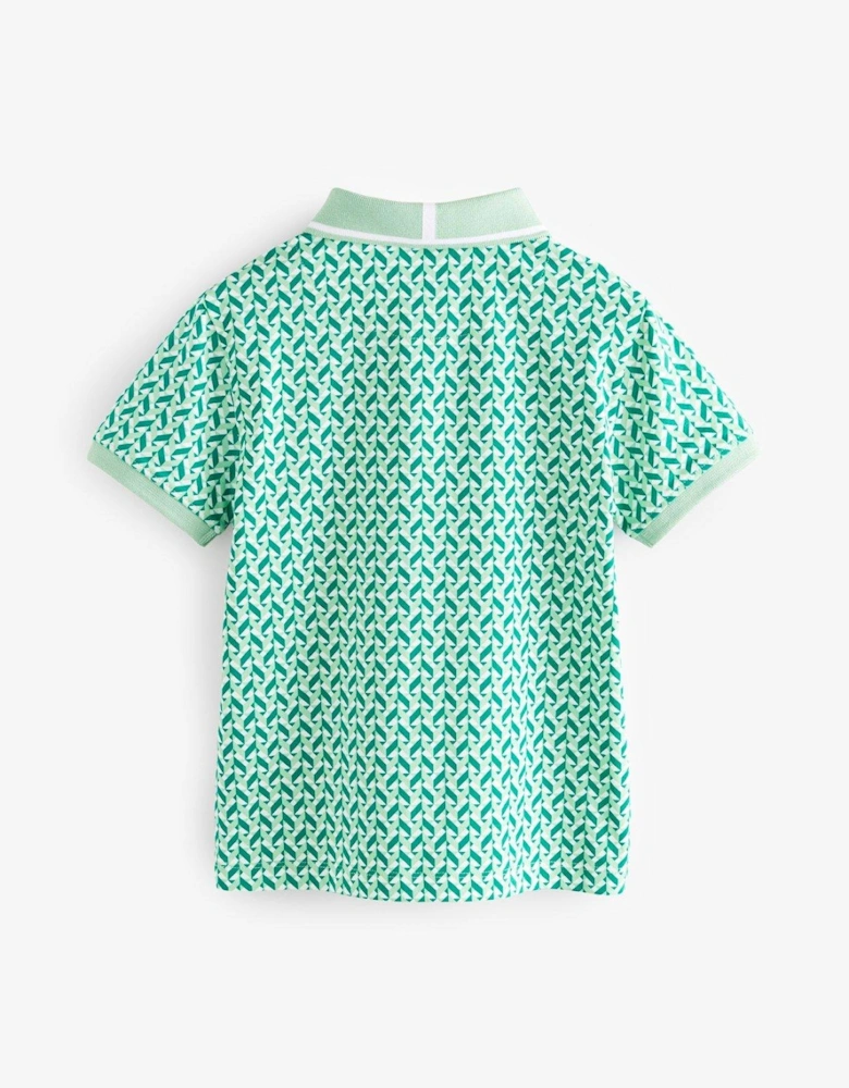 Geometric Print Polo Shirt - Green