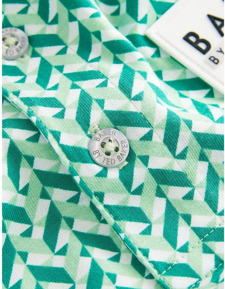 Geometric Print Polo Shirt - Green