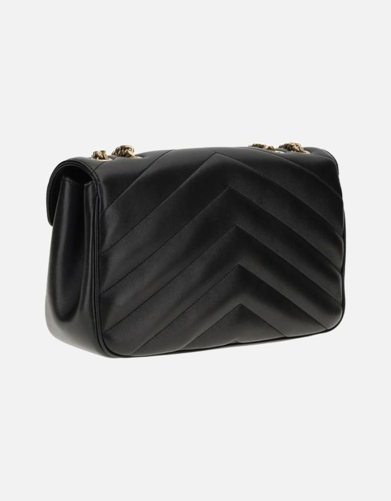Quilted Leather Shoulder Bag with Chain Strap Women - Black