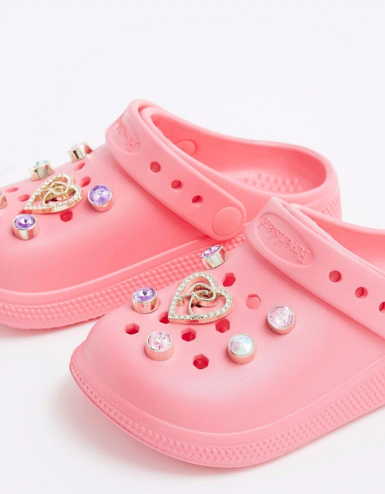 Older Girls Heart Gem Clogs - Pink