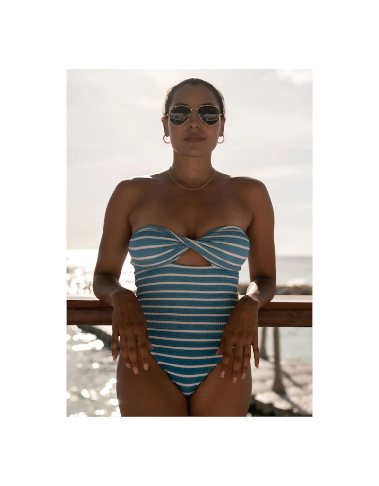 Blue Twist Front Textured Swimsuit