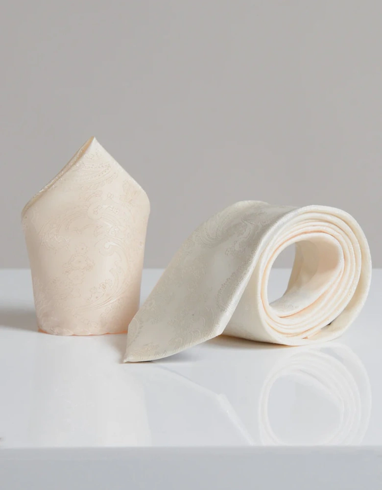 Paisley Tie & Pocket Square Set - Cream
