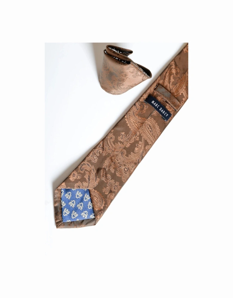 Paisley Tie & Pocket Square Set - Brown/Orange