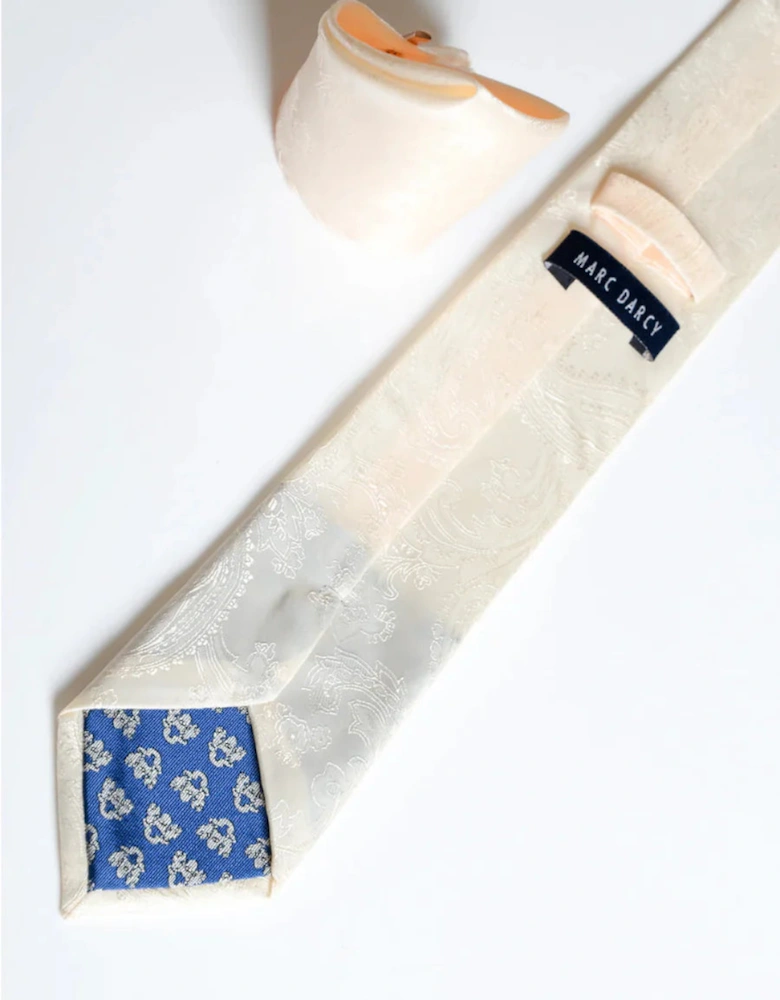 Paisley Tie & Pocket Square Set - Cream