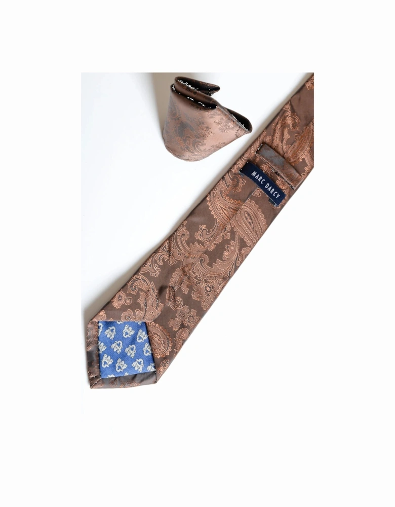Paisley Tie & Pocket Square Set - Coco Brown
