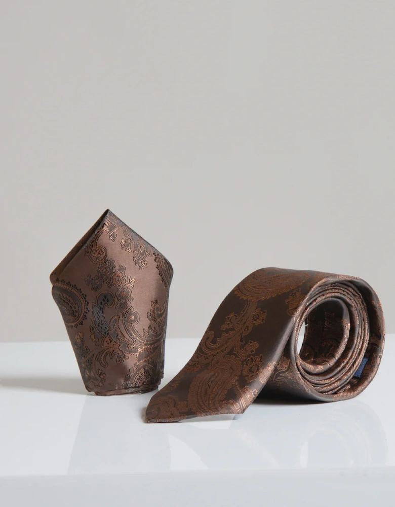 Paisley Tie & Pocket Square Set - Coco Brown