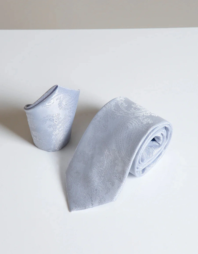 Paisley Tie & Pocket Square Set - Silver