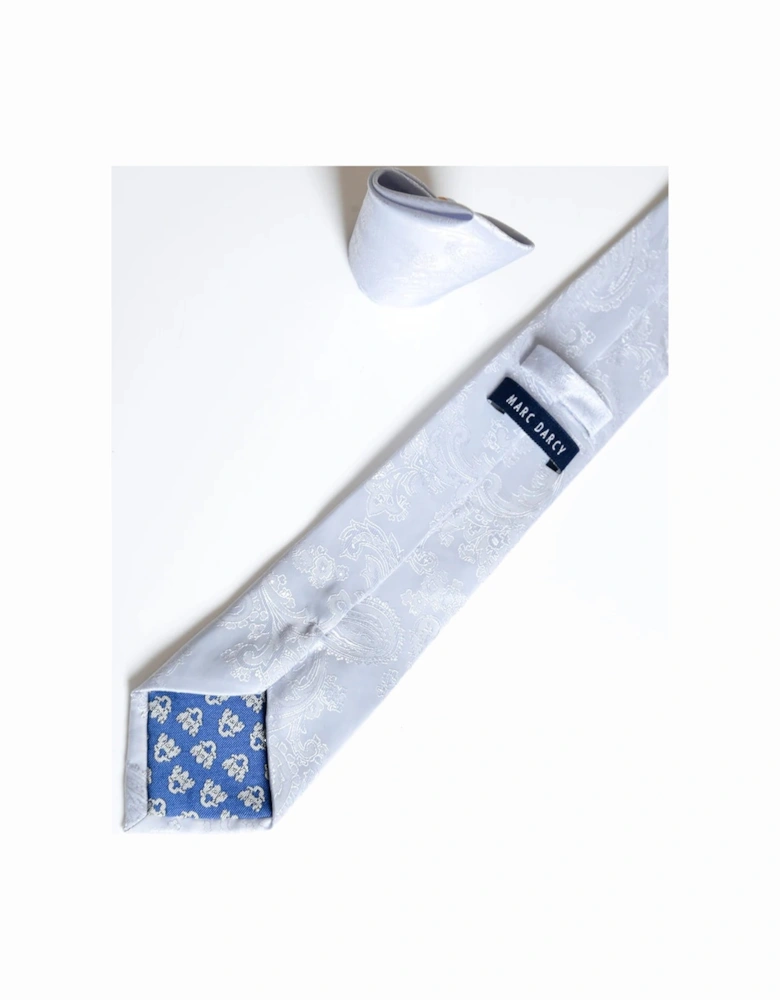 Paisley Tie & Pocket Square Set - Silver
