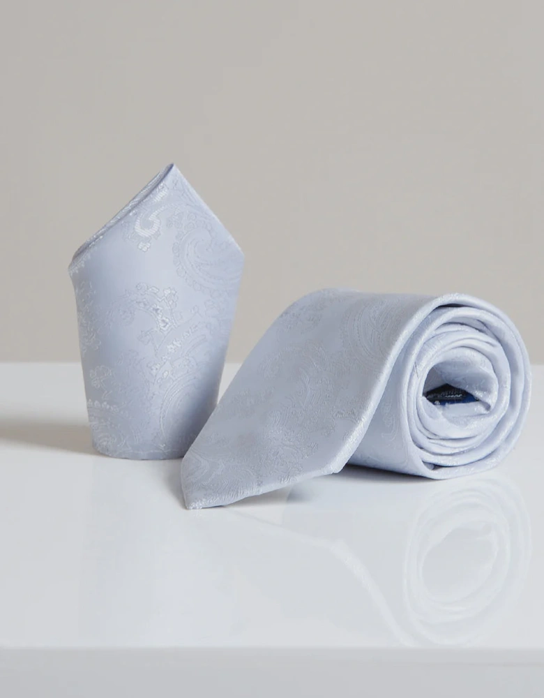 Paisley Tie & Pocket Square Set - Silver