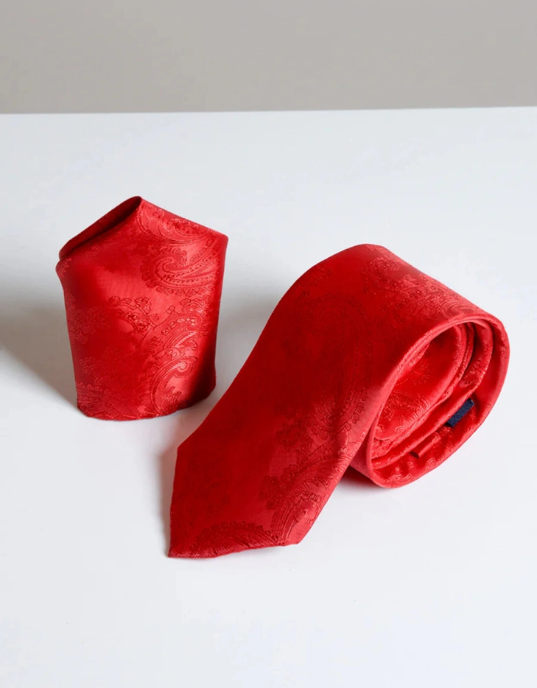 Paisley Tie & Pocket Square Set - Red