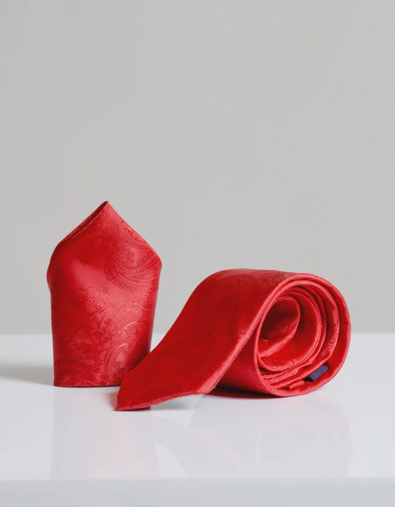 Paisley Tie & Pocket Square Set - Red