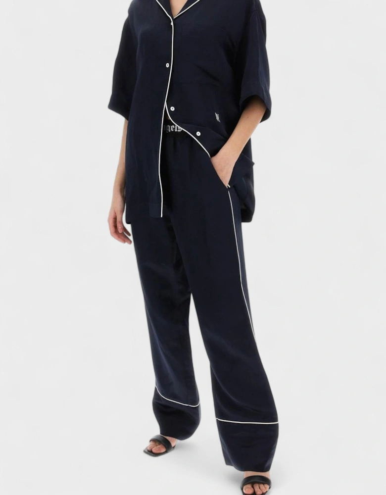 Monogram Satin Bowling Shirt Blue