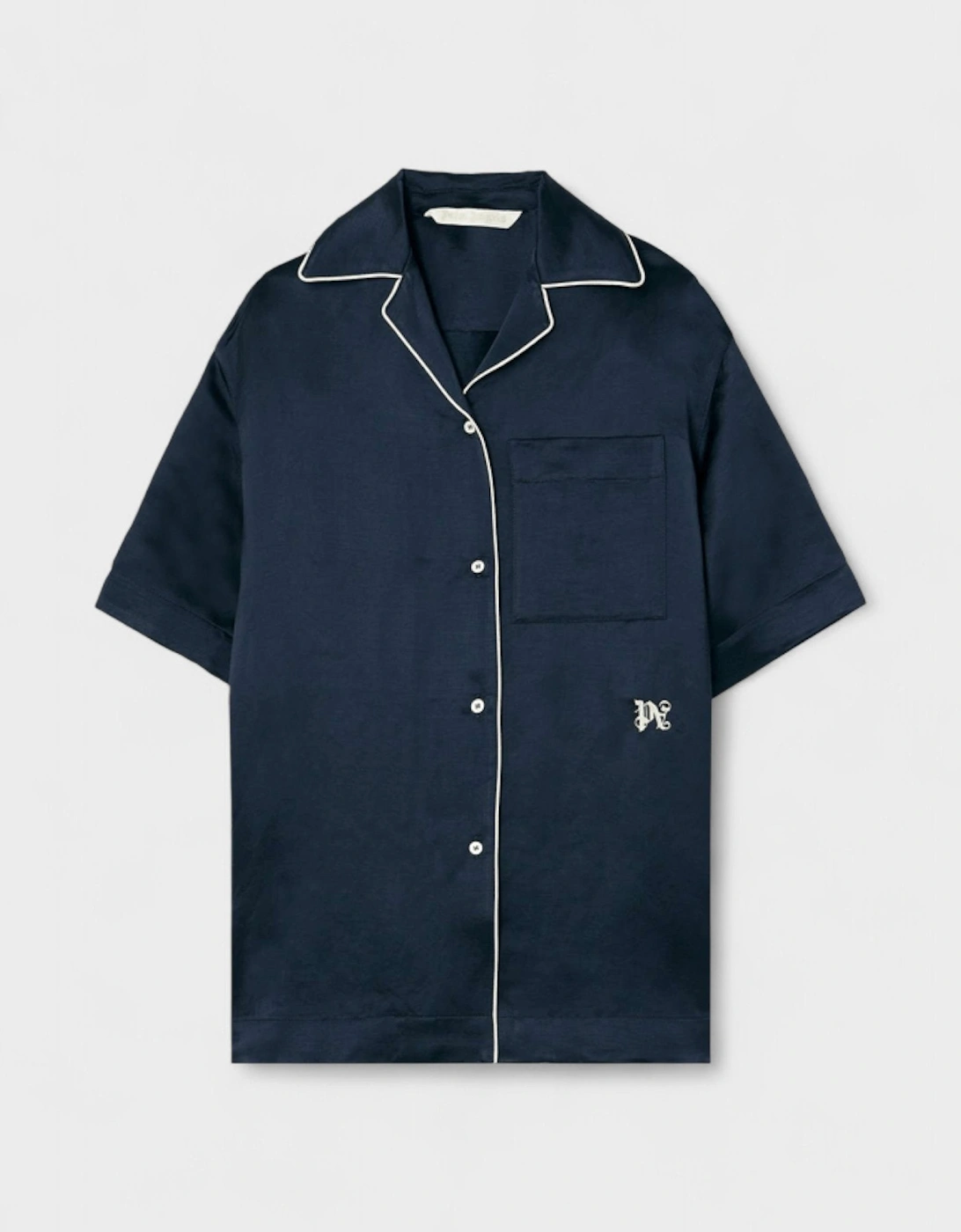 Palm Angels Women's Blue Monogram Satin Bowling Shirt  12 M