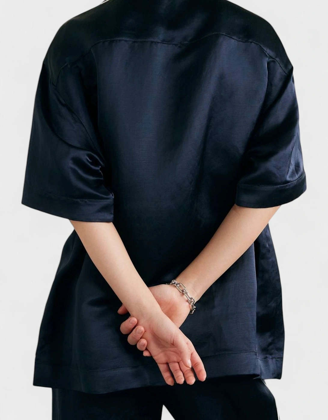 Monogram Satin Bowling Shirt Blue