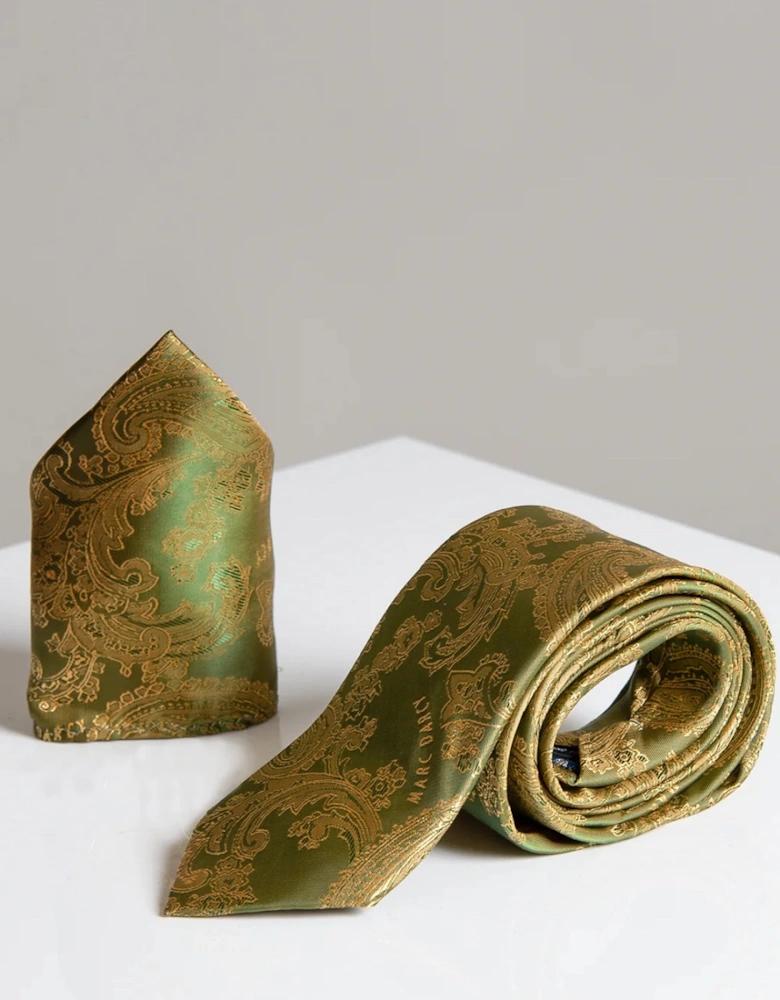 Paisley Tie & Pocket Square Set - Tan/Gold