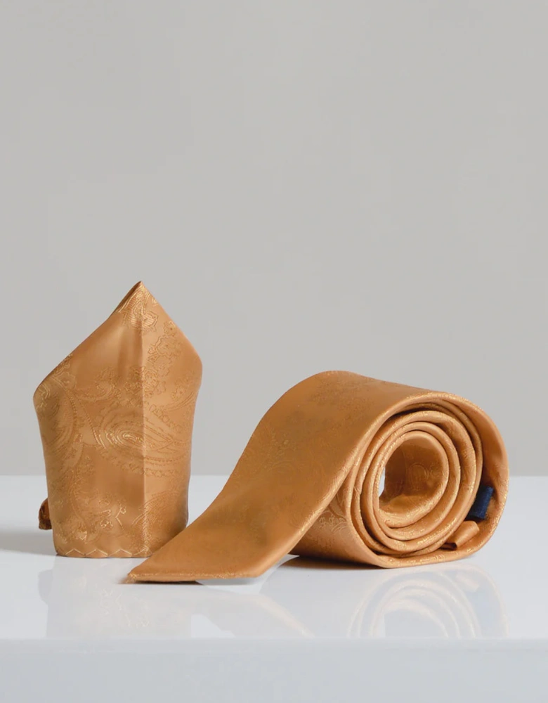 Paisley Tie & Pocket Square Set - Gold