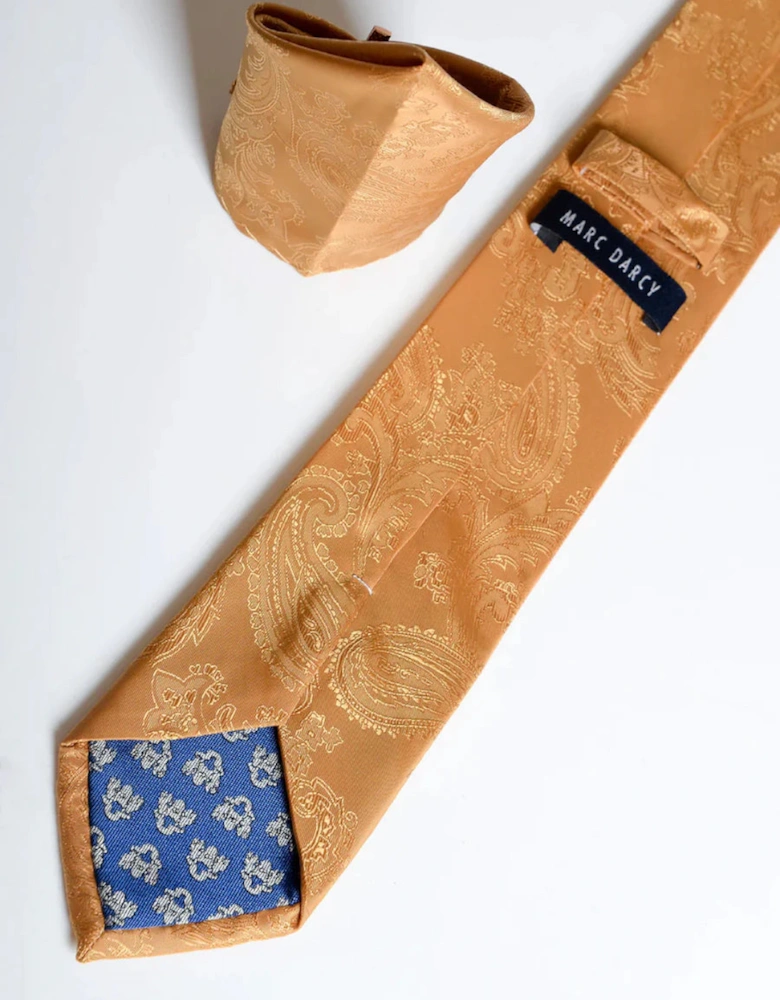 Paisley Tie & Pocket Square Set - Gold