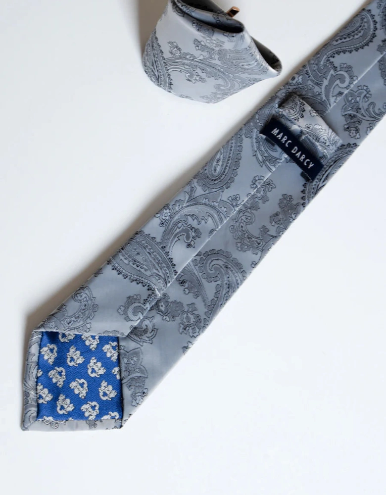 Paisley Tie & Pocket Square Set - Grey
