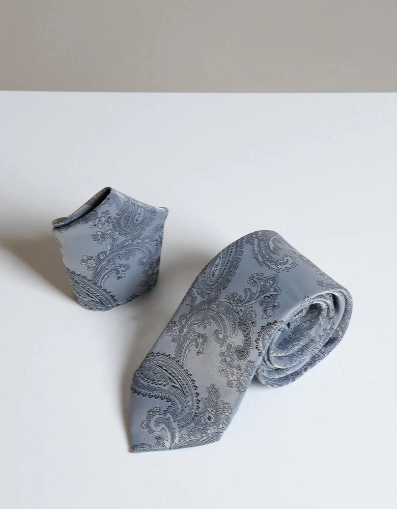 Paisley Tie & Pocket Square Set - Grey