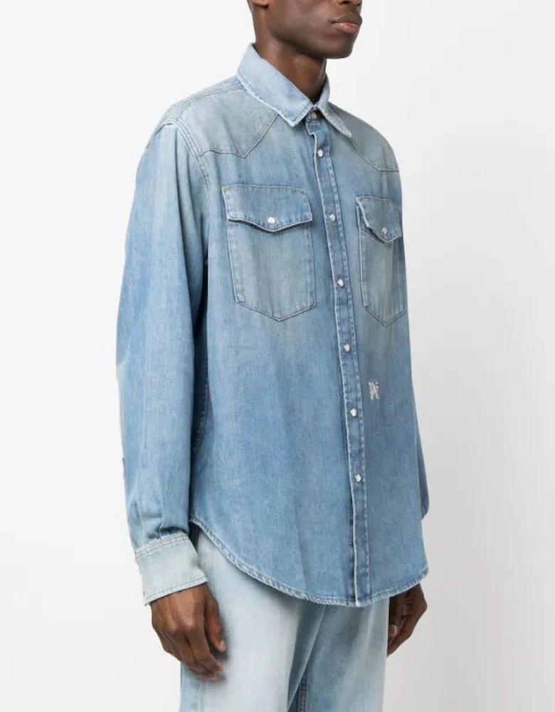 Pa Monogram Denim Shirt Light Blue