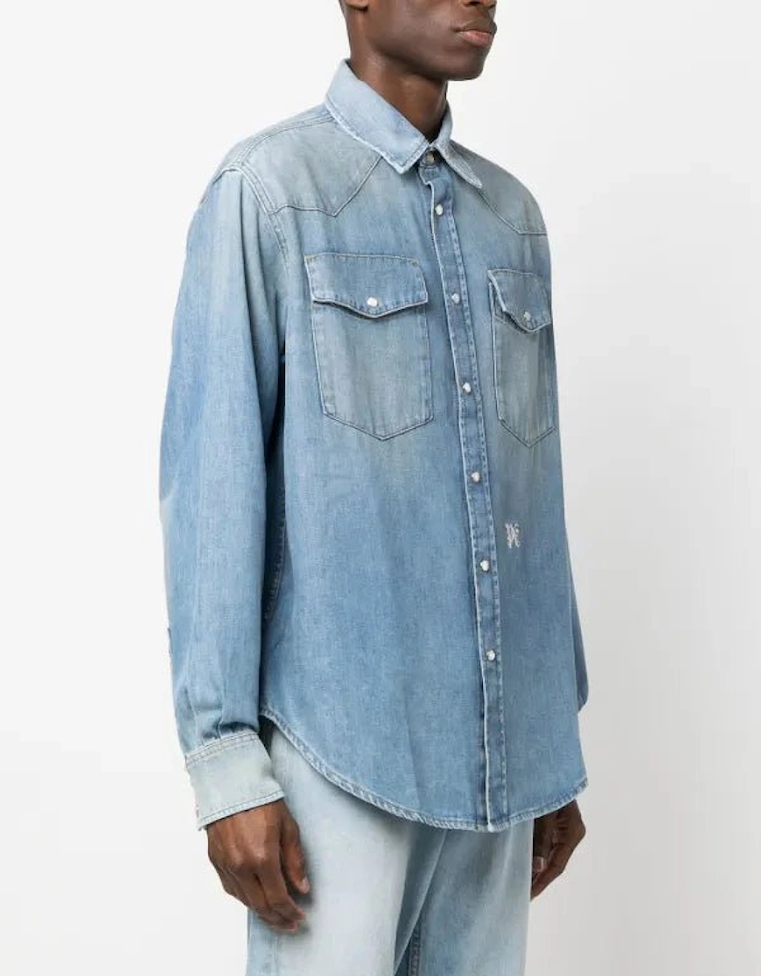 Pa Monogram Denim Shirt Light Blue