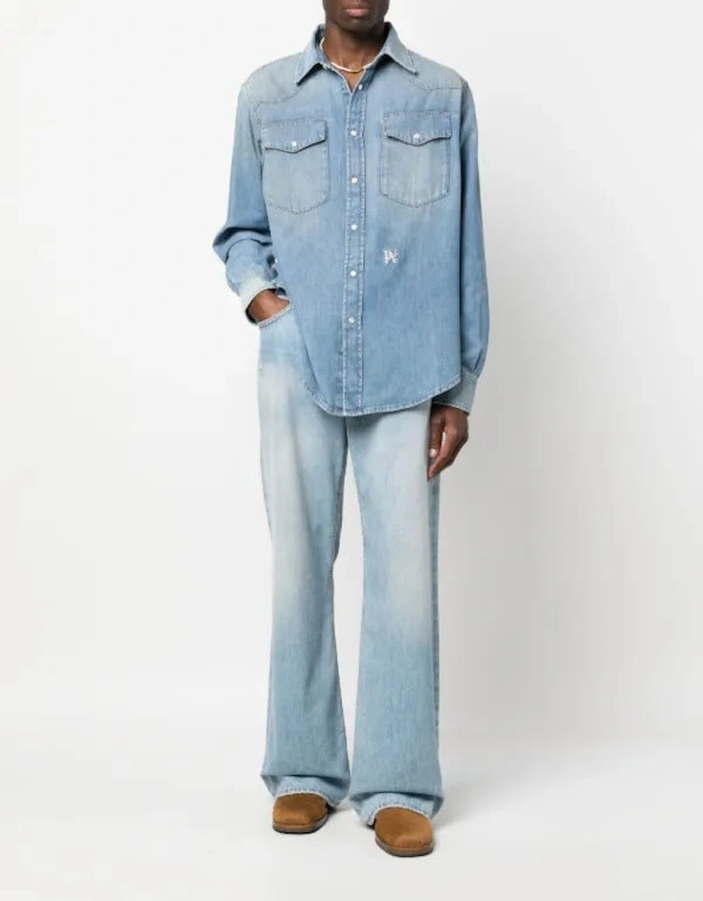 Pa Monogram Denim Shirt Light Blue