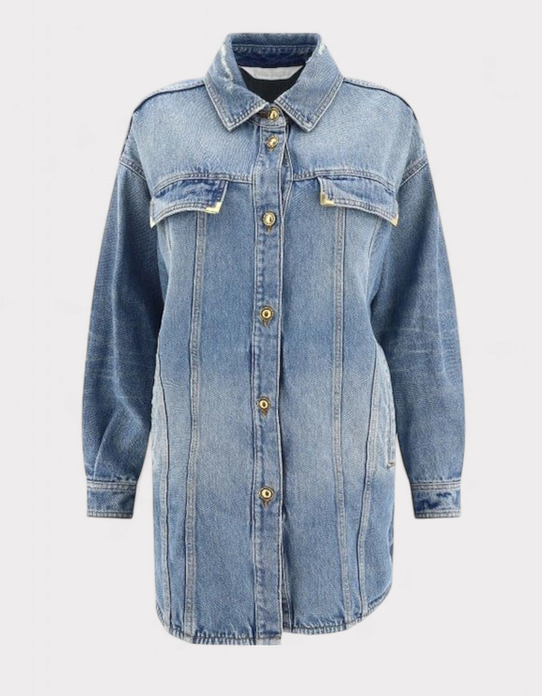 Women's Palm Angels Washed Logo Denim Overshirt Blue - Size: 10/8