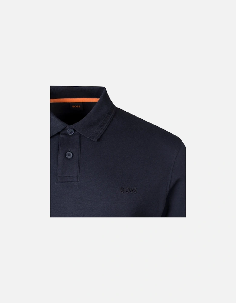 BOSS Pe Interlock Long Sleeve Polo Shirt Dark Blue