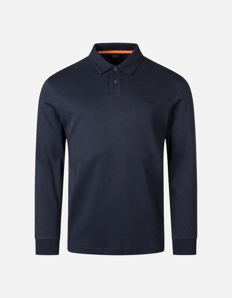BOSS Pe Interlock Long Sleeve Polo Shirt Dark Blue