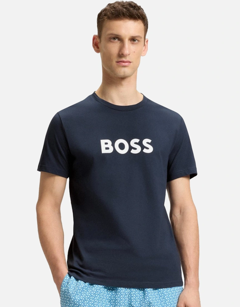 BOSS Contrast Logo RN T-Shirt Navy