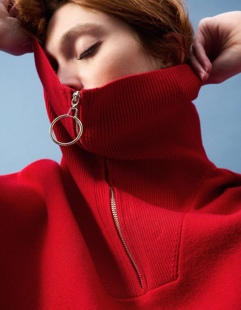 Jacquard zipped collar sweater