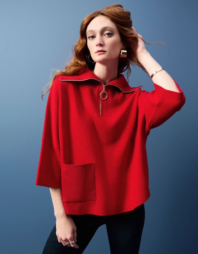 Jacquard zipped collar sweater