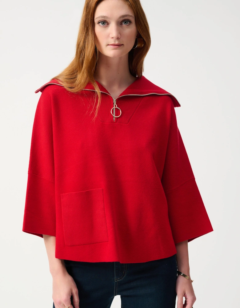 Jacquard zipped collar sweater