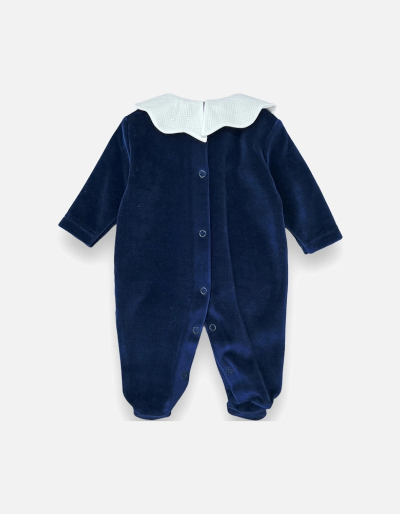 Navy Velour Scollop Babygrow