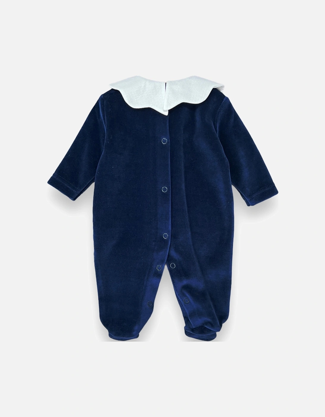 Navy Velour Scollop Babygrow