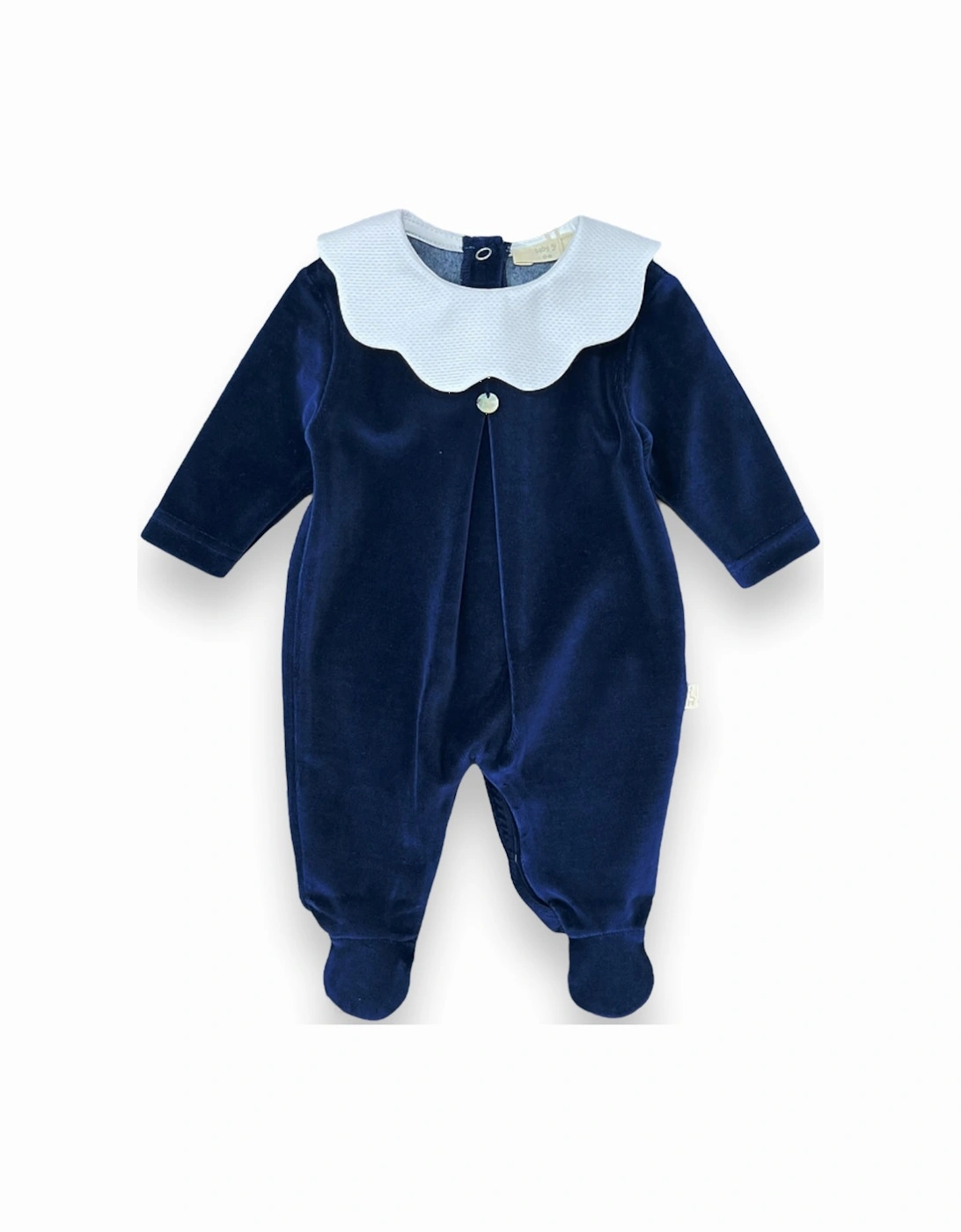 Navy Velour Scollop Babygrow, 3 of 2