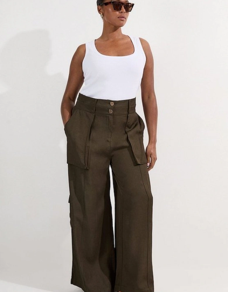 Plus Size Linen Twill Top Stitch Woven Trouser