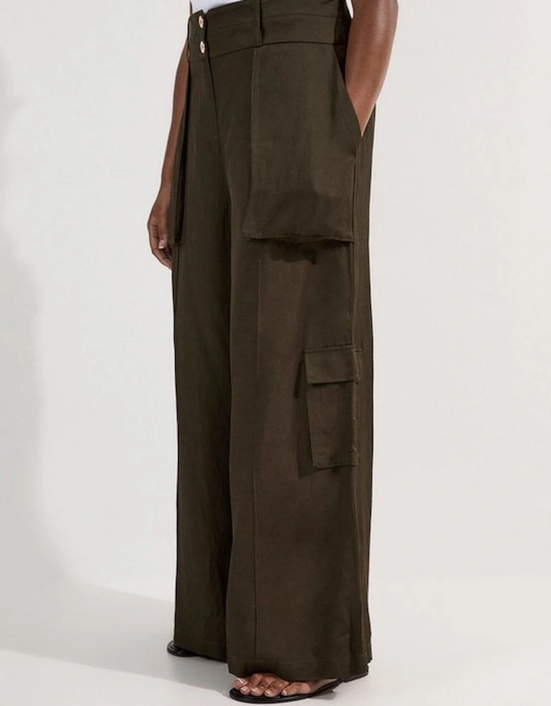 Plus Size Linen Twill Top Stitch Woven Trouser