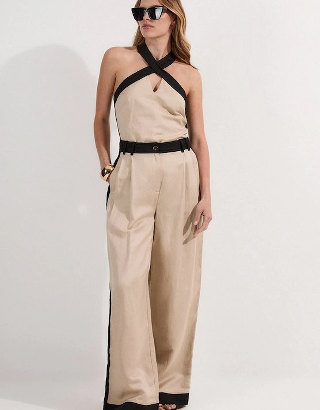 Petite Contrast Linen Woven Trouser, 4 of 3