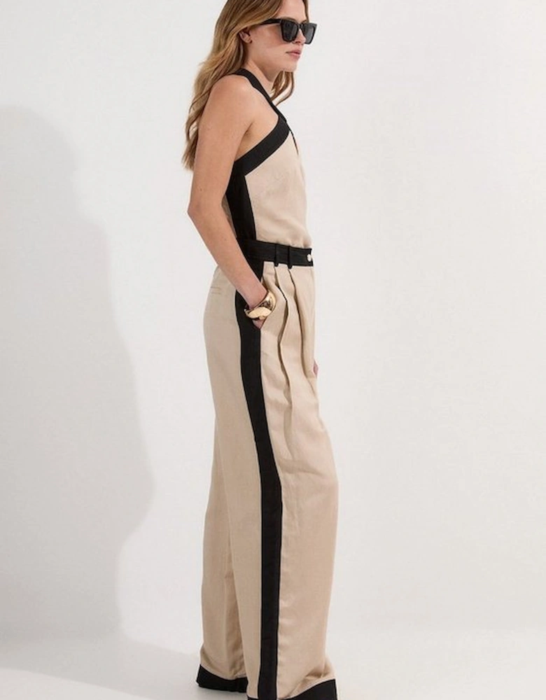 Petite Contrast Linen Woven Trouser