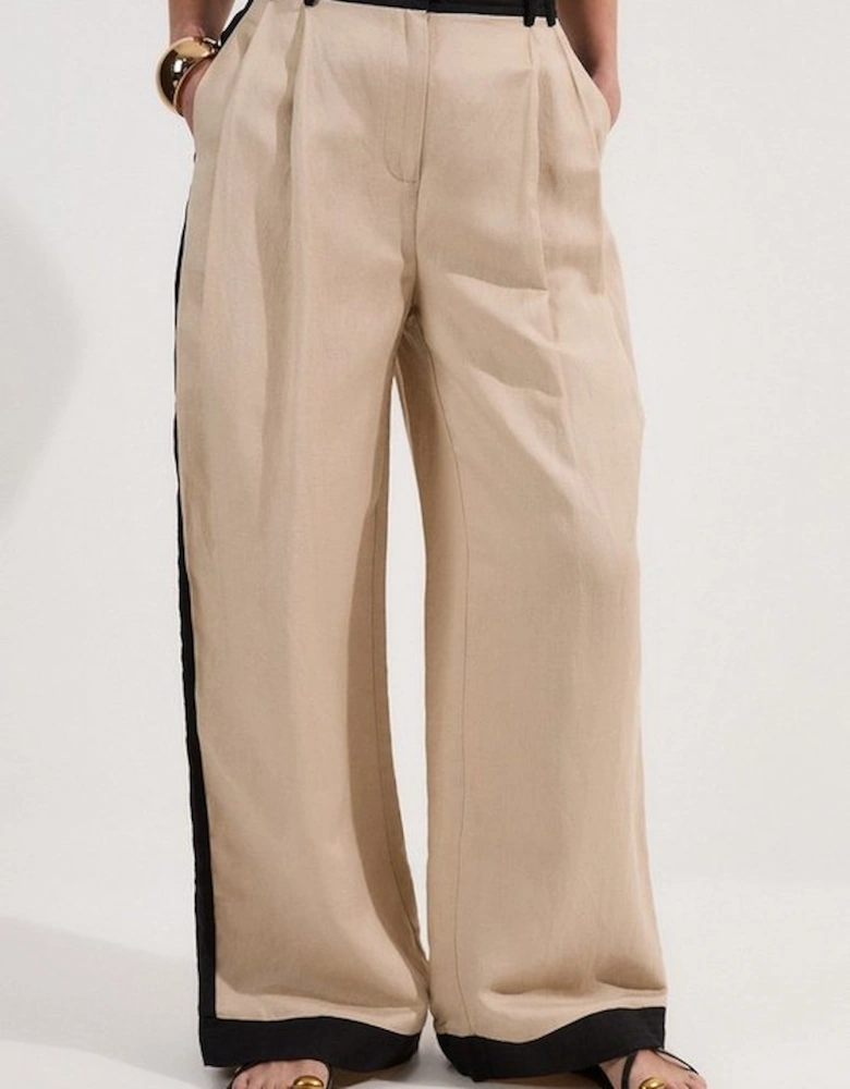Petite Contrast Linen Woven Trouser