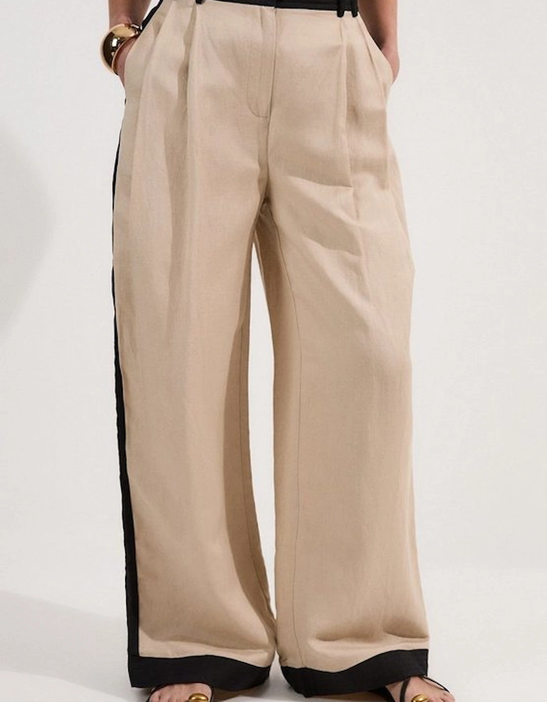Petite Contrast Linen Woven Trouser