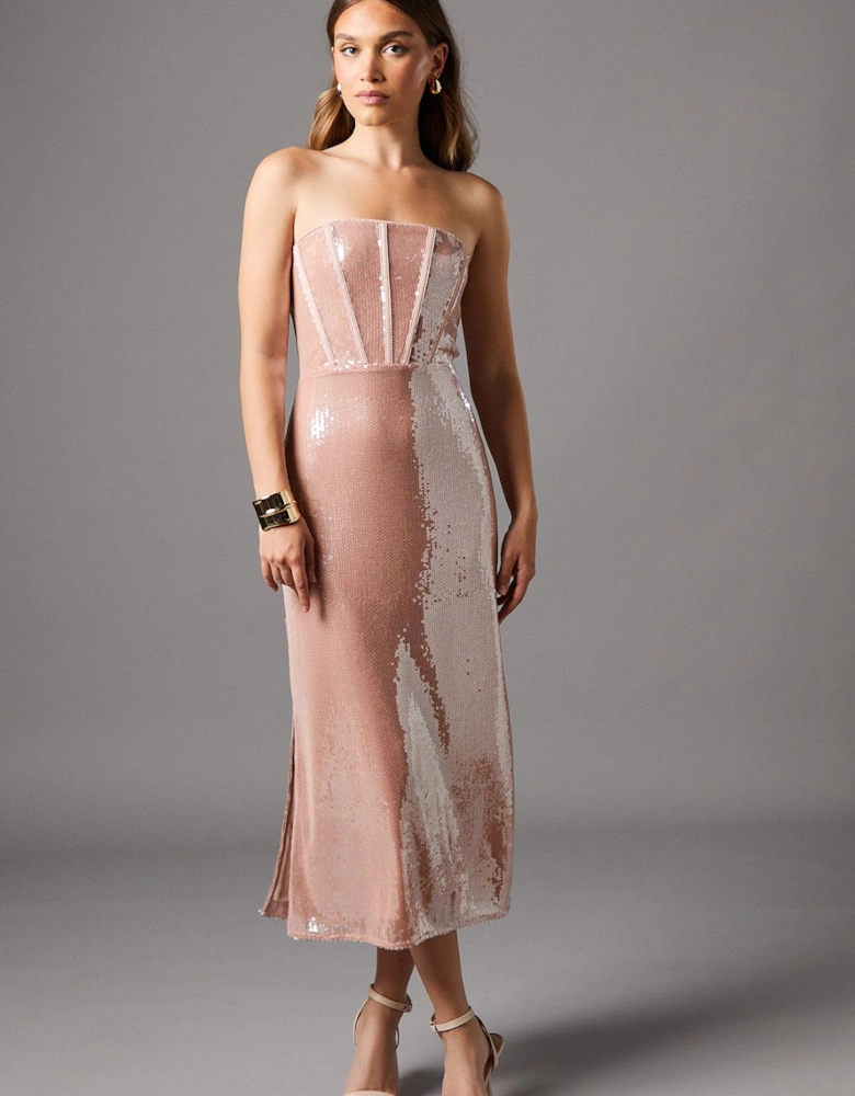 Bandeau Corset Sequin Midi Dress
