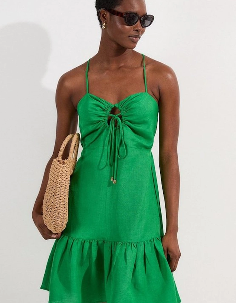Petite Viscose Linen Woven Mini Beach Dress
