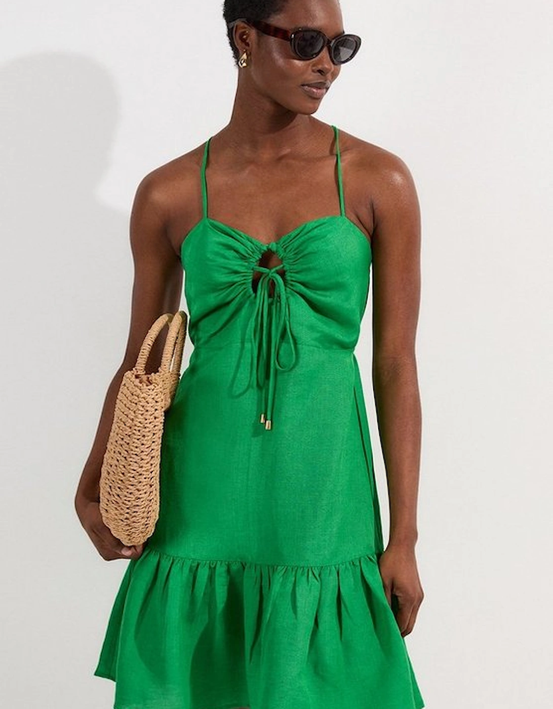 Petite Viscose Linen Woven Mini Beach Dress