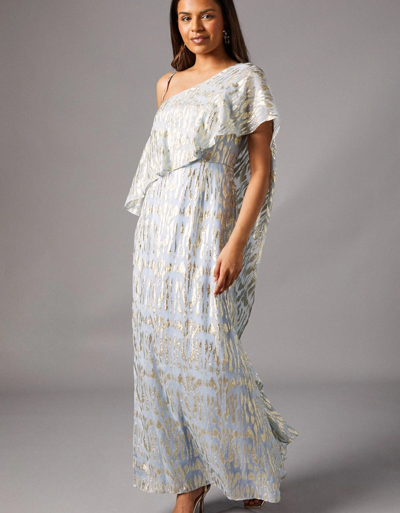 Petite Metallic One Shoulder Maxi Dress