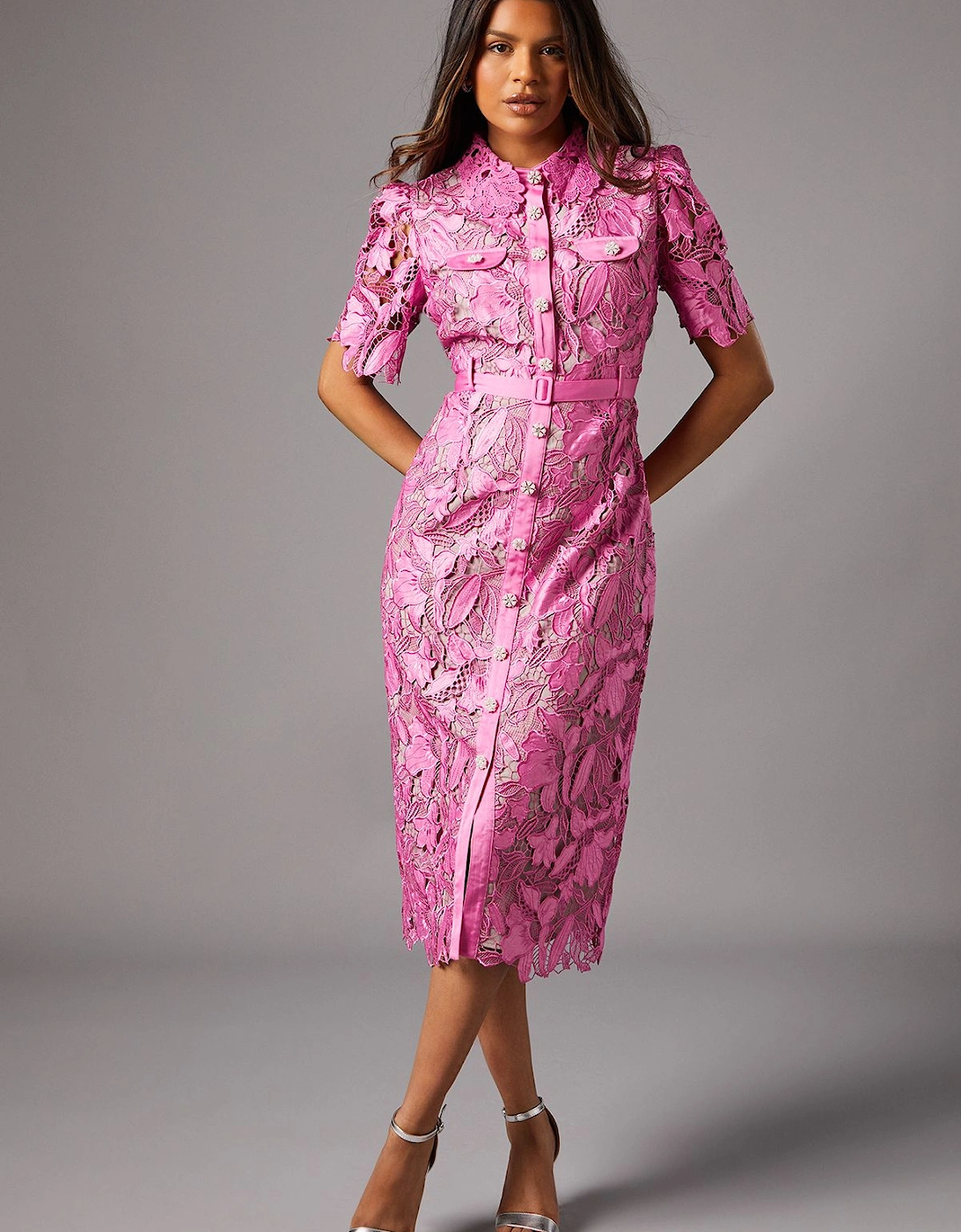 Petite Lace Shirt Dress With Contrast Collar, 2 of 1