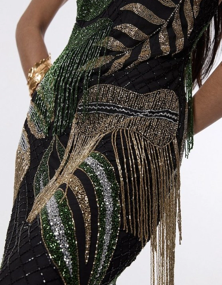 Petite Tropical Beaded Strappy Back Woven Halter Maxi Dress