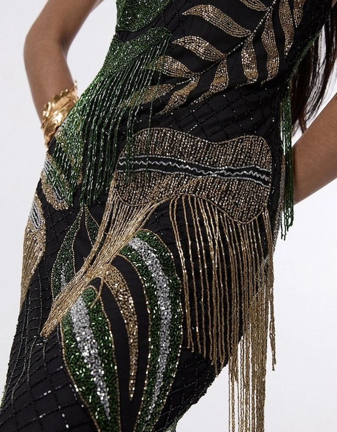 Petite Tropical Beaded Strappy Back Woven Halter Maxi Dress