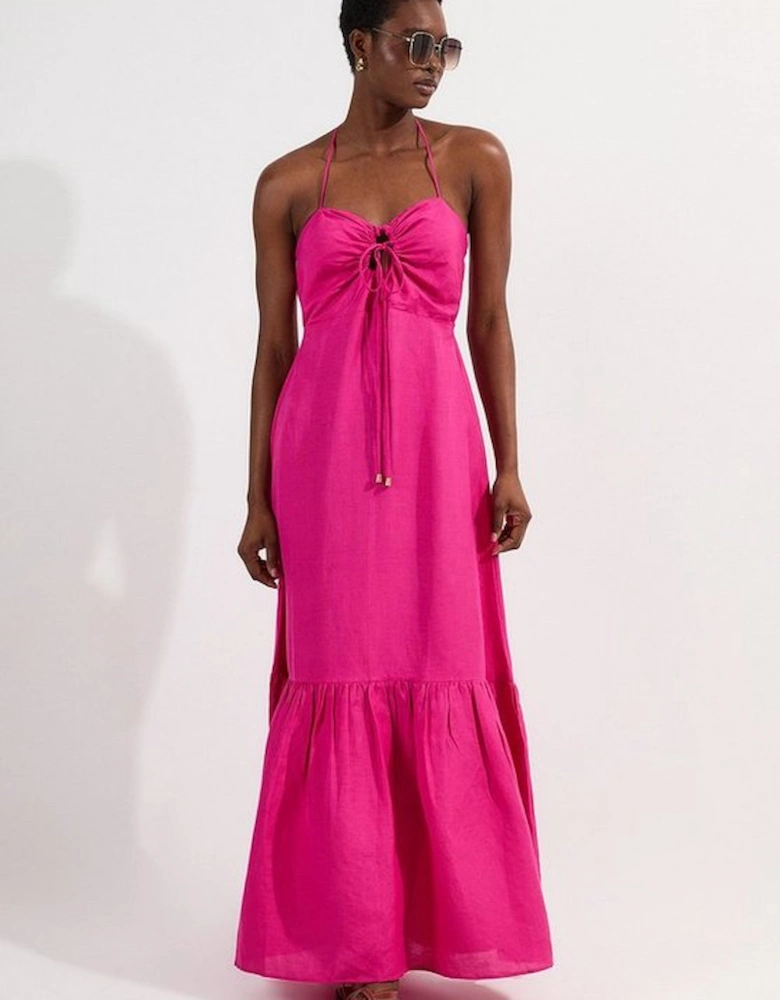 Petite Viscose Linen Woven Maxi Beach Dress